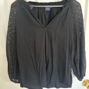 GAP Women's Elegant Black Blouse with Lace Sleeves